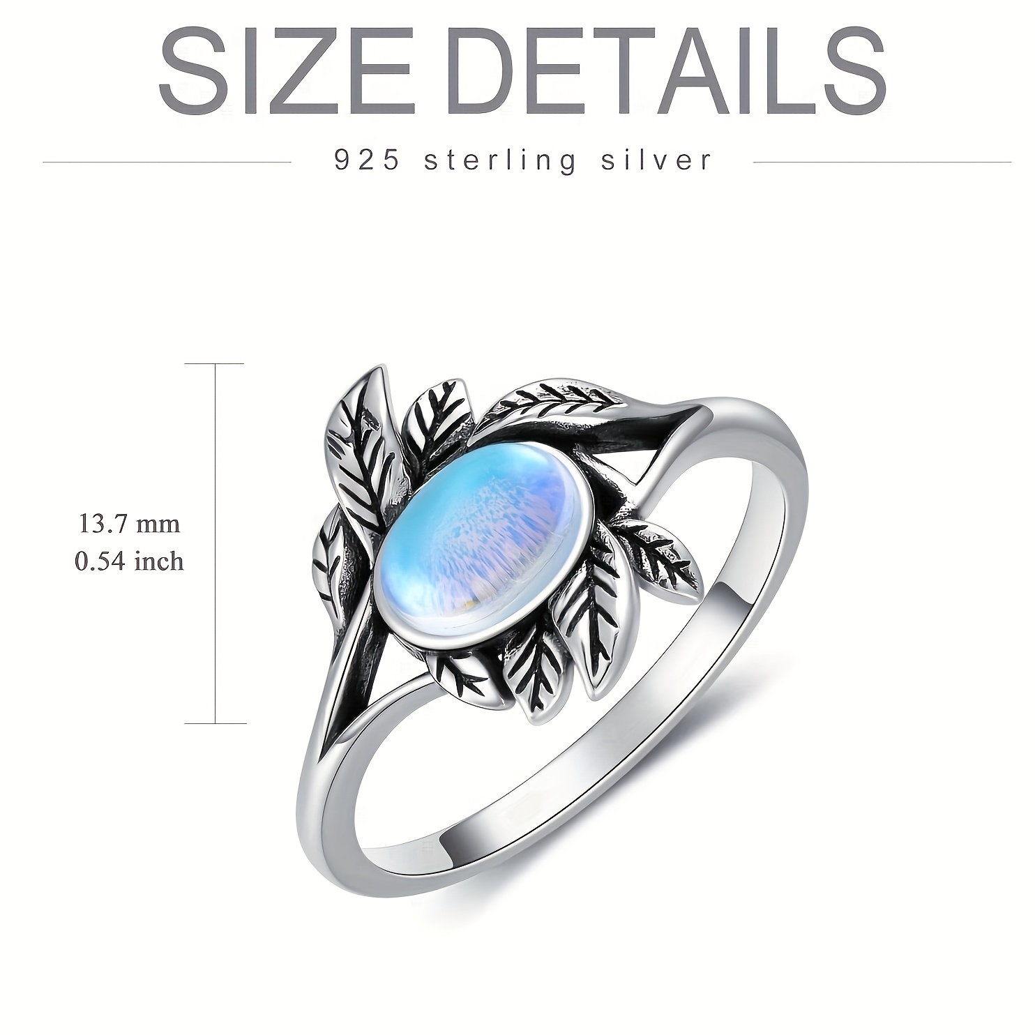 Moonstone Ring Sterling Silver Olive Leaf Women's Jewelry